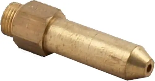 Brass nozzle with a threaded end for gas connection. Used in heating systems, compatible with Wolf appliances.